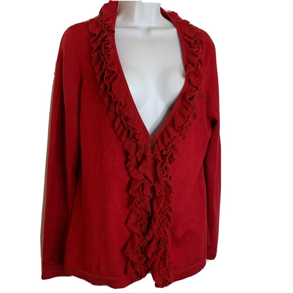 Chicos Radiant Red Ruffle Sweater Womens 2 US L (09)